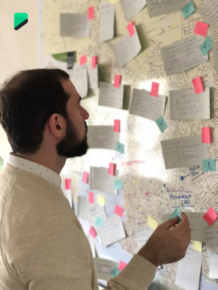 Working on a board with post its